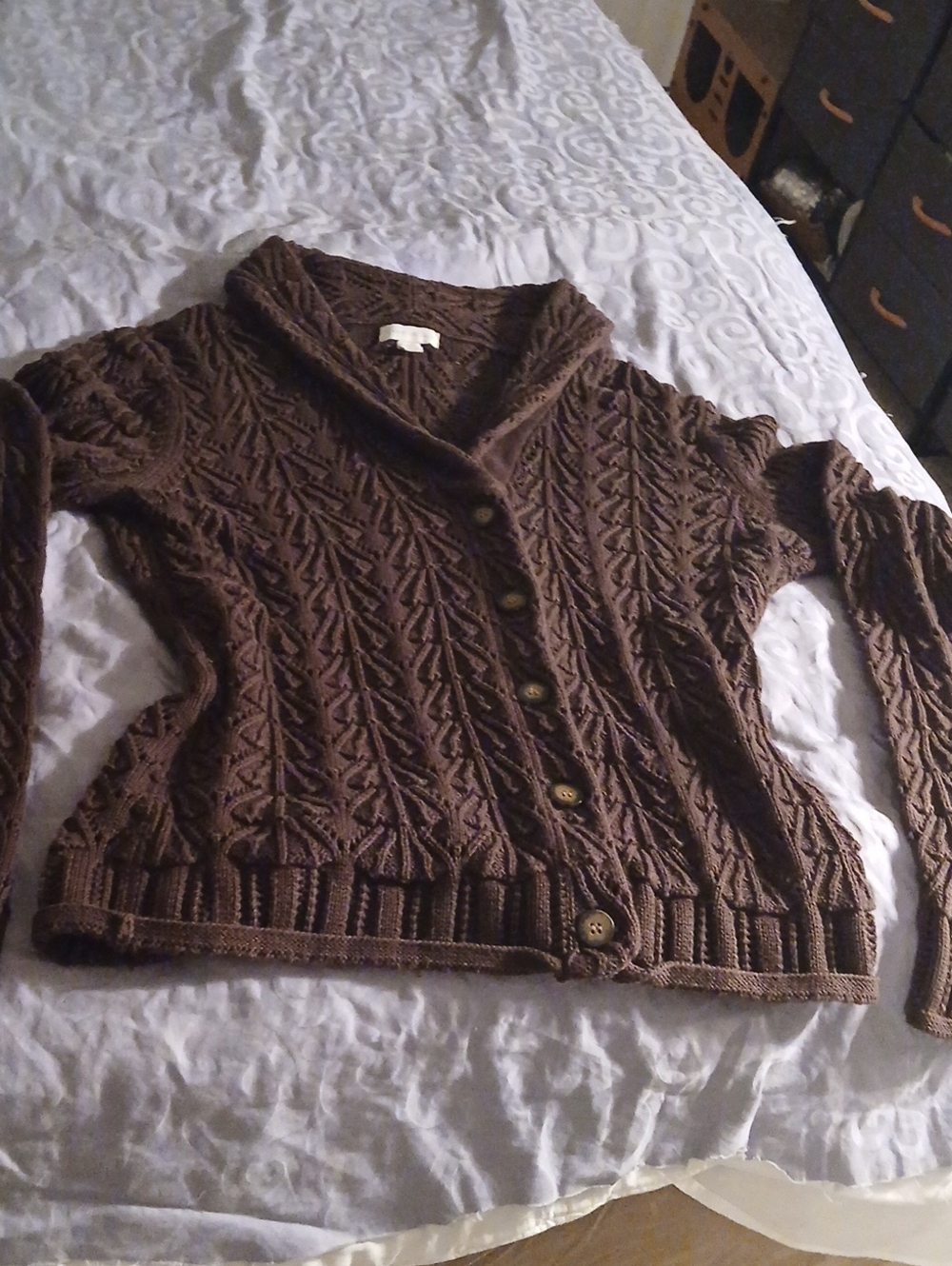 Charter Club Brown Cable-Knit Shawl Collar Cardigan